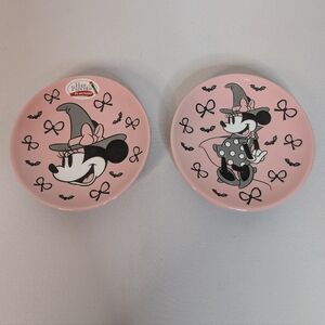 Disney Minnie Mouse Pink and Black Halloween Plates set Of 4 NWT